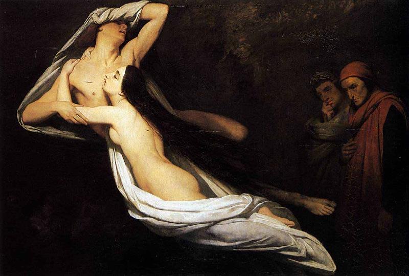 Ary Scheffer Francesca da Rimini and Paolo Malatesta appraised by Dante and Virgil Sweden oil painting art